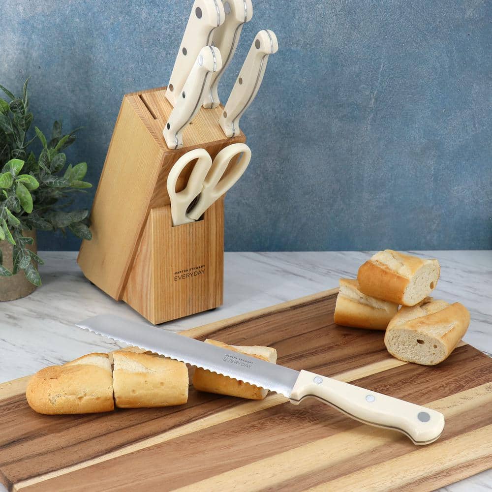 Keswick 7 Piece Stainless Steel Knife Set with Linen Handles and Wood Block