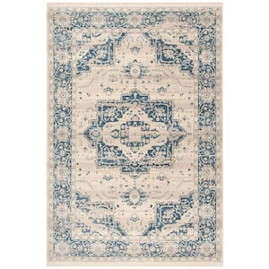 Vintage Persian Ivory/Blue Doormat 3 ft. x 5 ft. Floral Medallion Border Area Rug