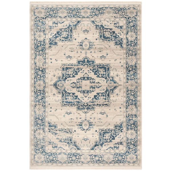 SAFAVIEH Vintage Persian Ivory/Blue 4 ft. x 6 ft. Floral Medallion Border Area Rug