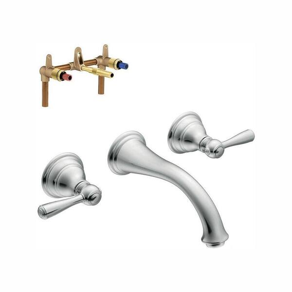 MOEN Kingsley Wall Mount 2-Handle Low-Arc Bathroom Faucet Trim Kit in Chrome (Valve Included)