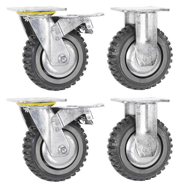 XtremepowerUS 6 in. Heavy-Duty Gray Swivel Caster Fixed Wheel with Brake Set 2000 lbs. Capacity (4 -Pack)