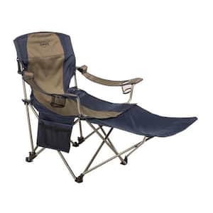 Folding Camp Chair with 2 Cupholders and Detachable Footrest, Navy/Tan