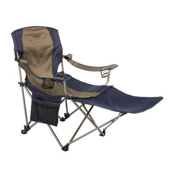 Kamp-Rite Folding Camp Chair with 2 Cupholders and Detachable Footrest, Navy/Tan