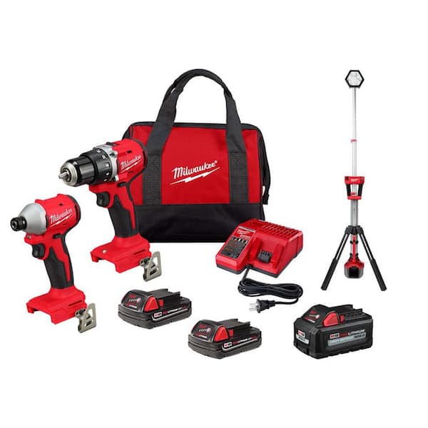 M18 FUEL 18V Lith-Ion Cordless Hammer Drill & Impact Driver Combo Kit (3-Tool) w/ 3 Batteries & M18 Tower Light