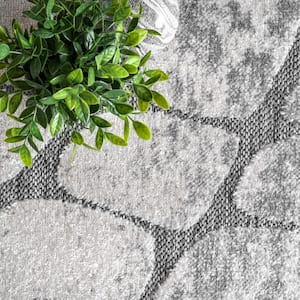 Jaycee Textured Stone Gray 6 ft. 7 in. x 9 ft. Indoor/Outdoor Patio Area Rug