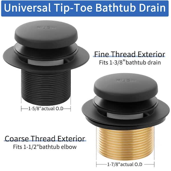 1-Piece Bathtub Drain Tip Toe Tub Trim Set, 2 Hole Overflow Faceplate Included, Drains Replacement Kit in Matte Black