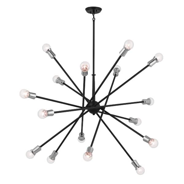 Armstrong 63 in. 16-Light Black Mid-Century Modern Sputnik Cluster Chandelier for Dining Room
