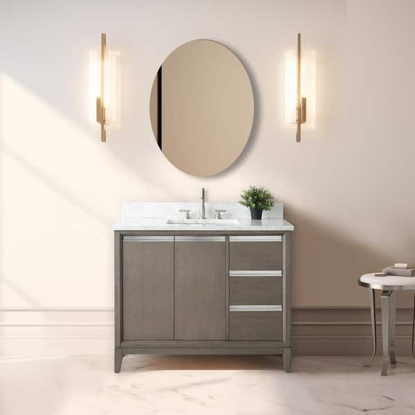Vanity Art 42 in. W x 22 in. D x 34 in. H Single Sink Bathroom Vanity in Driftwood Gray with Engineered Marble Top