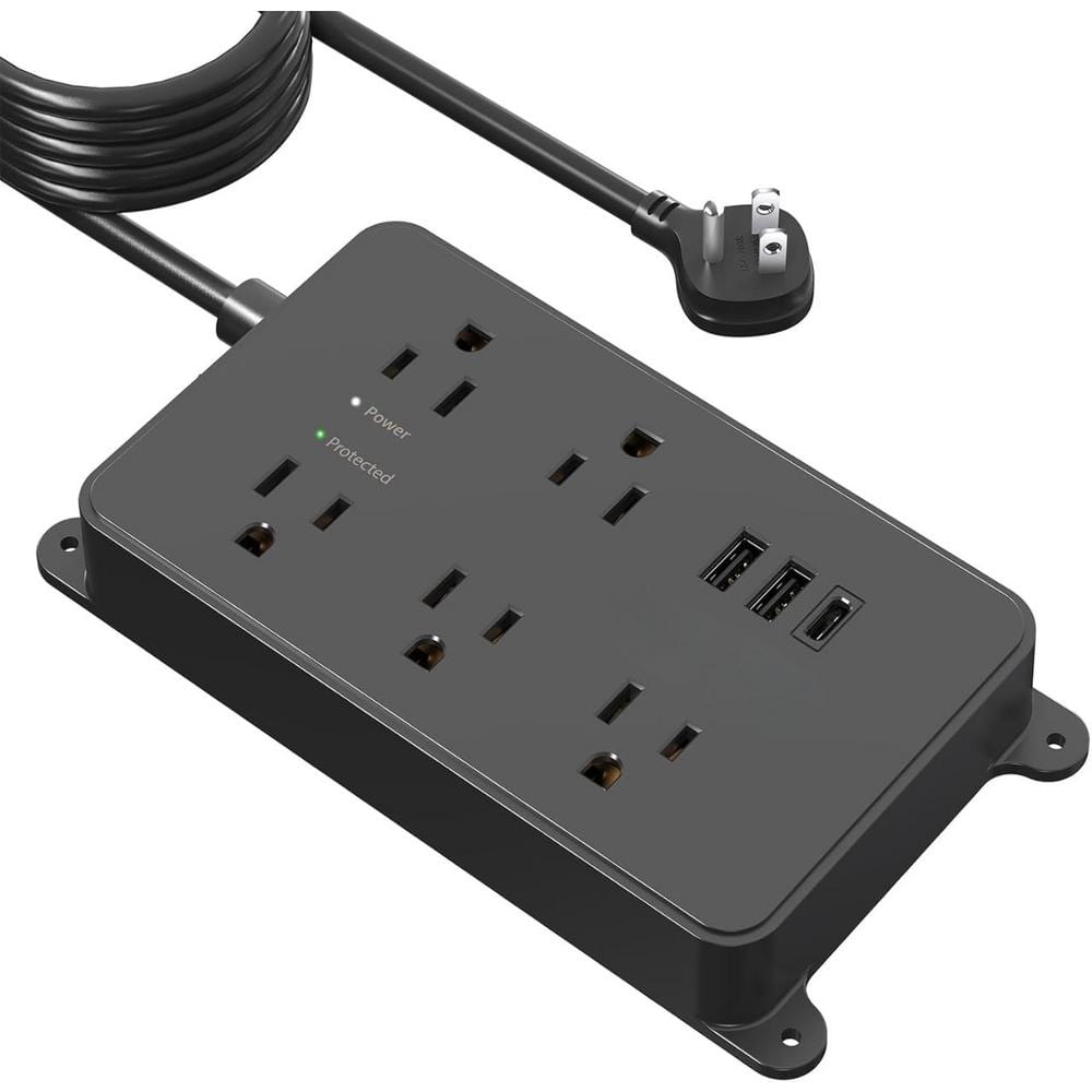 5-Outlet Power Strip Surge Protector with 3 USB Ports Wall Mountable and 15