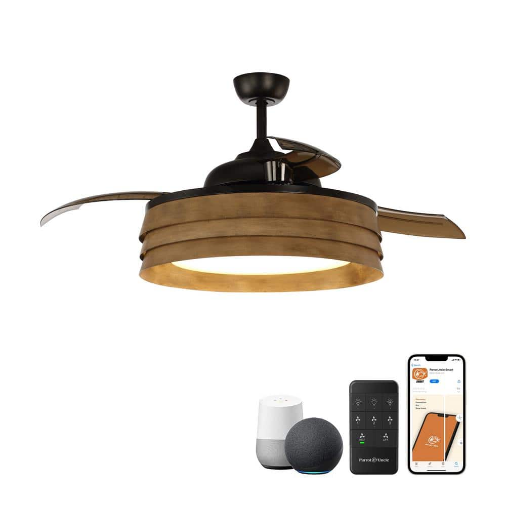 52 in. Indoor Black Smart Caged Ceiling Fan with LED Light and Remote, Works with Google Home & Alexa & Ecobee -  Parrot Uncle, F4613-SMART