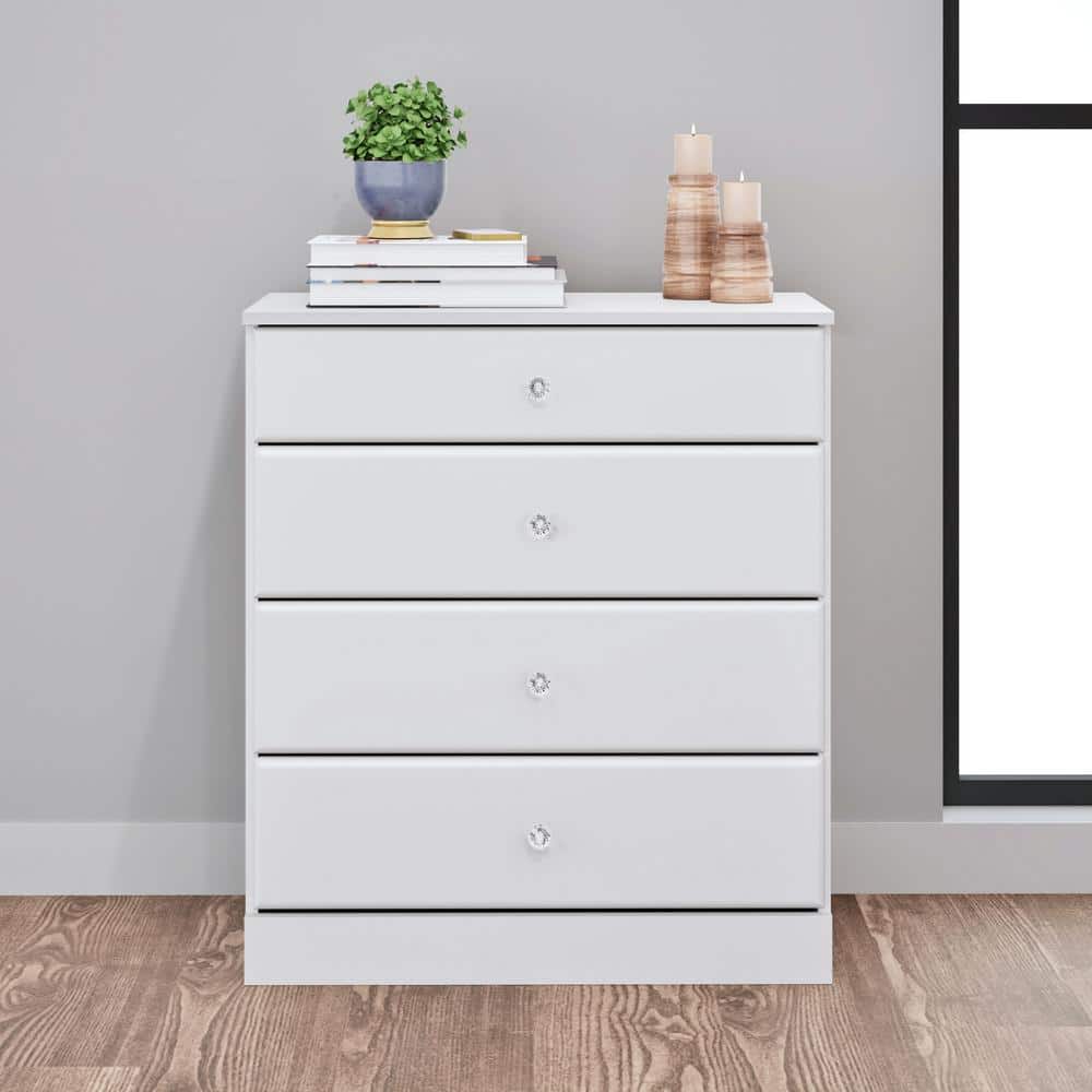 Astrid Crystal White 4-Drawer Vertical Dresser with Acrylic Knobs