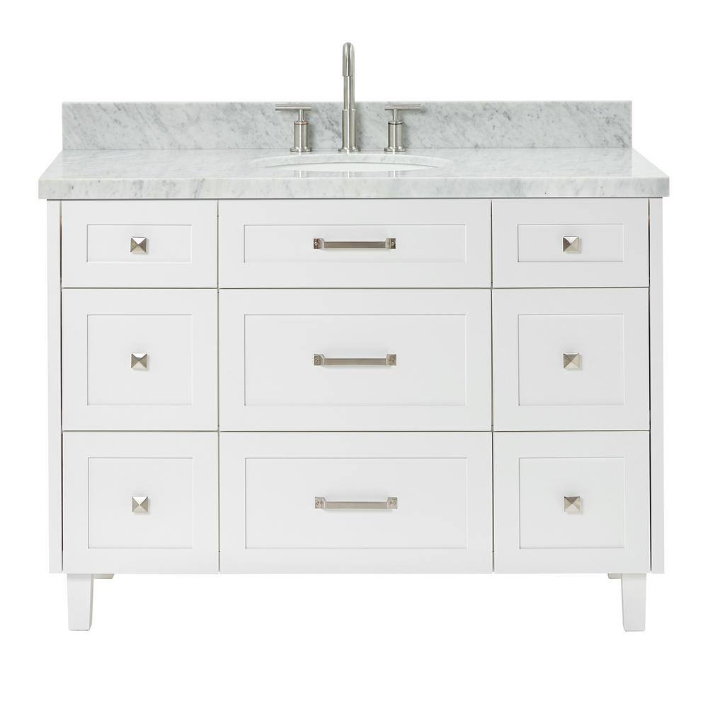 White Solid Wood Single Sink Bathroom Vanity with Marble Top