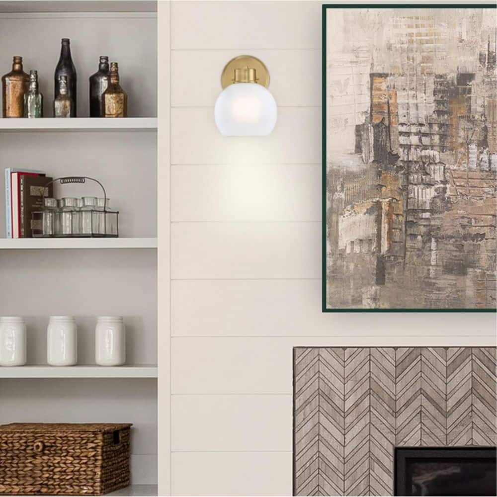 Champagne Brass 9" Wall Sconce with Frosted Glass Globe