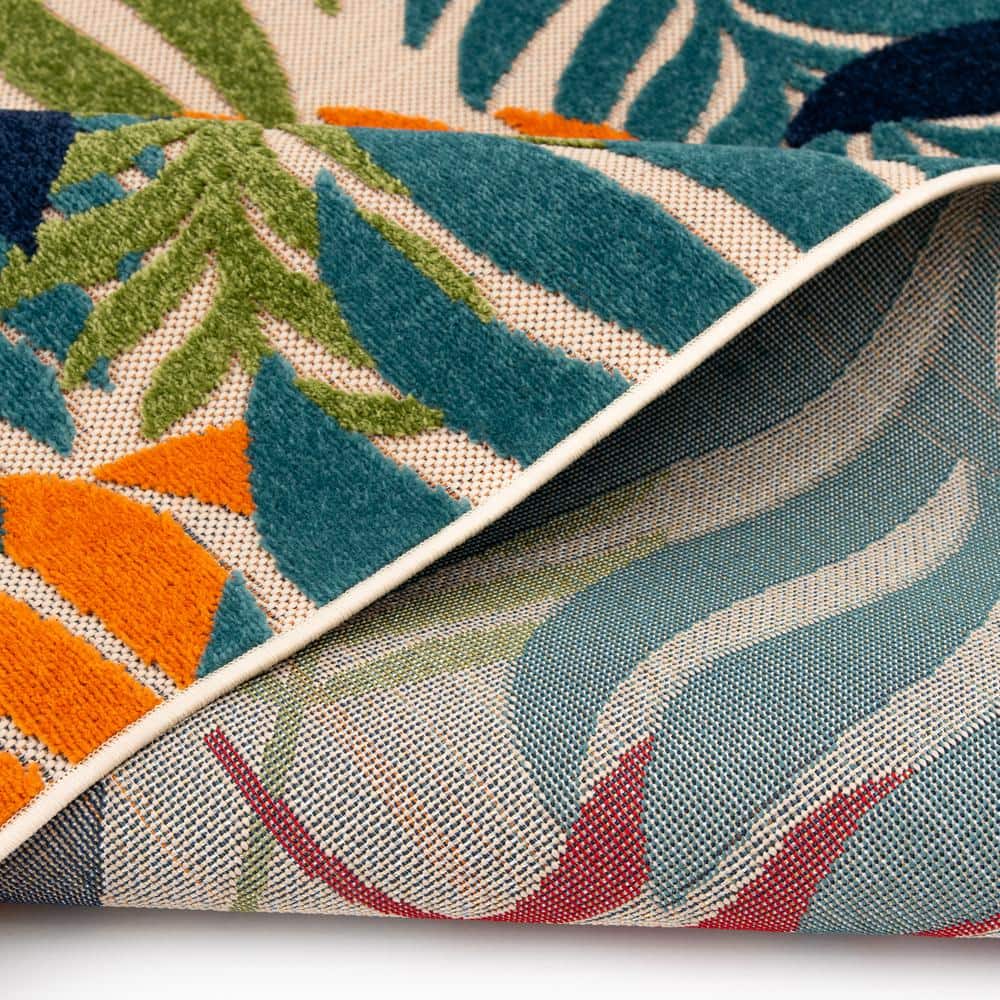Blue and Multicolor Floral Synthetic Rectangular Rug, 3'1" x 5'3"