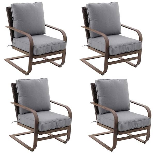 Hampton Bay Hampshire Place Cushioned Metal Outdoor Lounge Chair with CushionGuard Stone Gray Cushions (4-Pack)