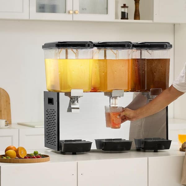 3-Tank Commercial Beverage Dispenser, 18L/19 qt. per Tank, 512-Watt Stainless Steel Juice and Iced Tea Machine
