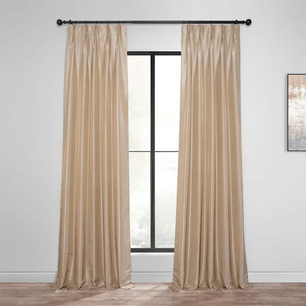 Exclusive Fabrics & Furnishings Almond Brown Vintage Textured Faux Dupioni Silk 25 in. W x 84 in. L Pinch Pleat Blackout Curtain (Single Panel)