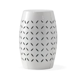 White 12 in. Metal Accent Outdoor Side Table, Cylindrical Design End Table for Living Room Patio Garden