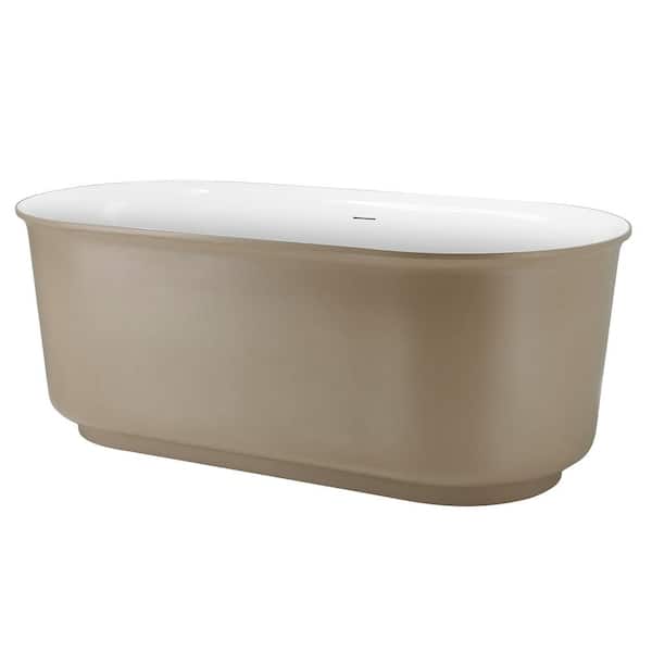 INSTER BOT 59 in. x 27.56 in. Corian Freestanding Soaking Bathtub Non-Whirlpool with Center Drain in Khaki