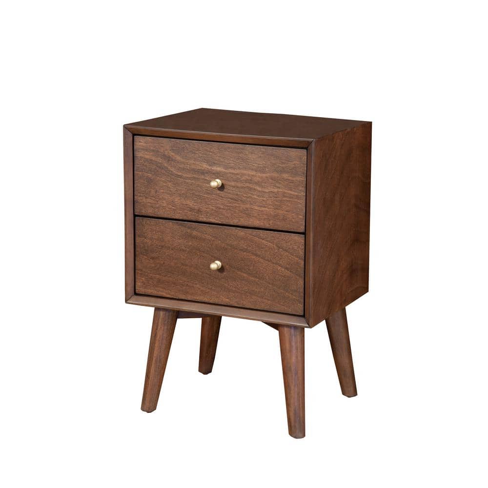 Flynn Transitional Walnut Mahogany 2-Drawer Nightstand