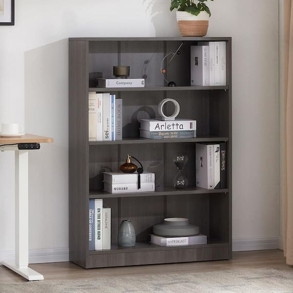 48 in. Tall Grey Wood 4-Shelf Bookcase