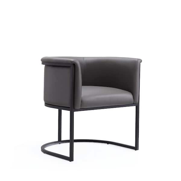 Manhattan Comfort Cosmopolitan Modern Pebble and Black Faux Leather Upholstered Dining Chair