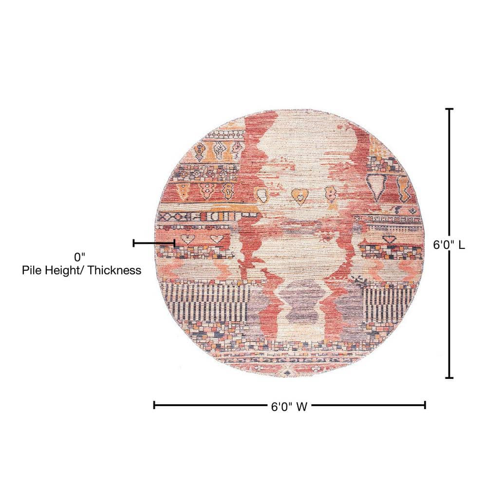 Handmade Multicolor Oriental Round Area Rug, 6' Cotton Blend