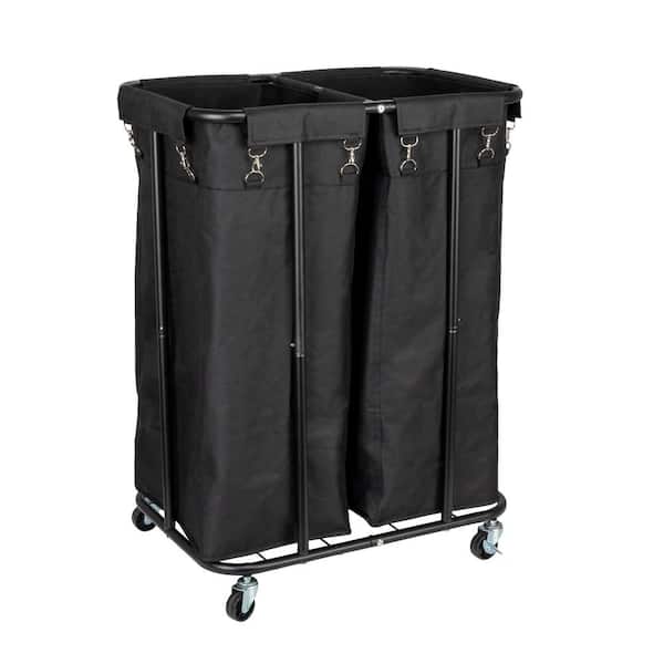 Black 31.5 in. H x 16.1 in. W x 23.6 in. D Metal 2-Bag Rolling Laundry Sorter