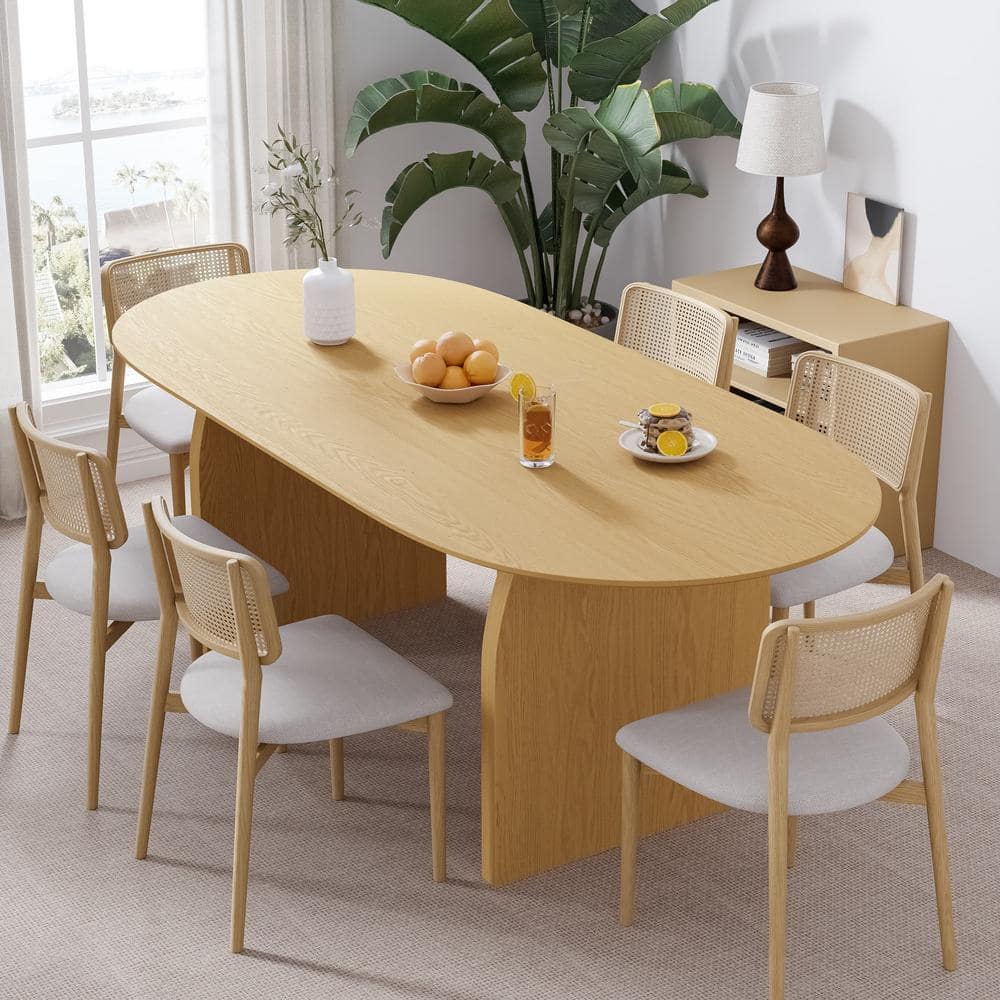 Dovelina Flora Modern Oval Natural Wood Color Oak Wood Top 67 in