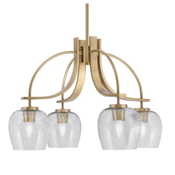 Unbranded Olympia 15.5 in. 4-Light New Age Brass Downlight Chandelier Smoke Bubble Glass Shade