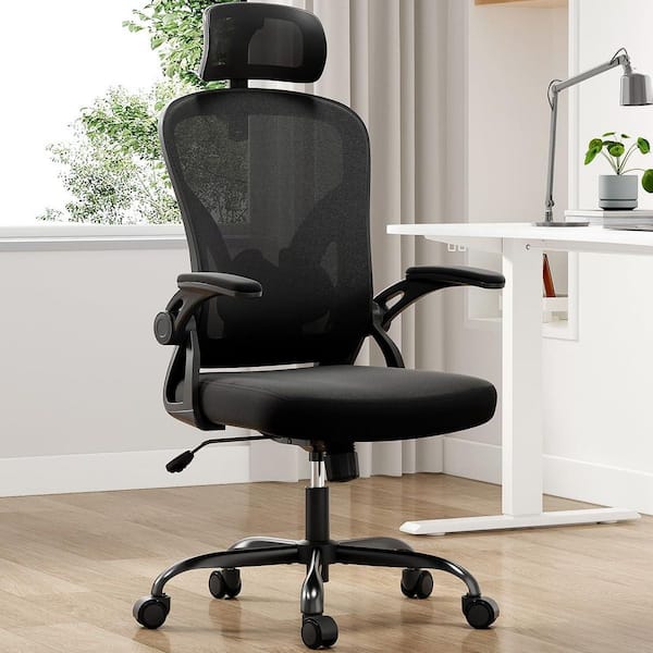 Mesh Swivel Adjustable Height Ergonomic Task Chair in Black with Adjustable Headrest for Home or Office