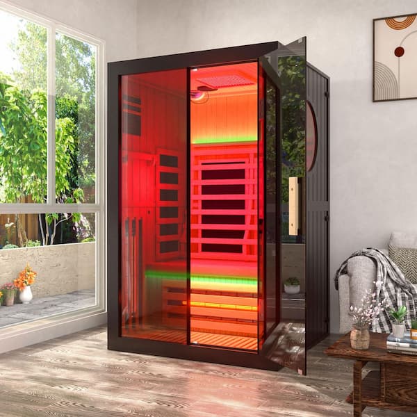 Indoor 2-Person Hemlock Sauna Room with Full-Spectrum Infrared Light System and 360° Heating