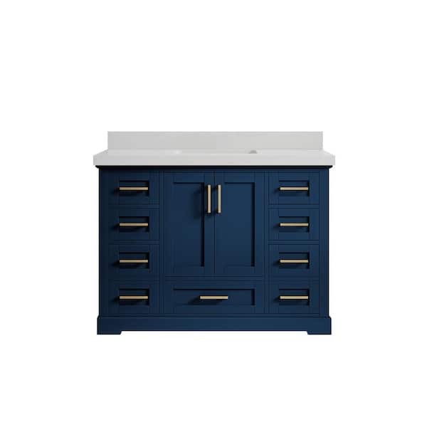 Boston 48 in. W x 22 in. D x 36 in. H Bath Vanity in Navy Blue with 2" Carrara Quartz Top