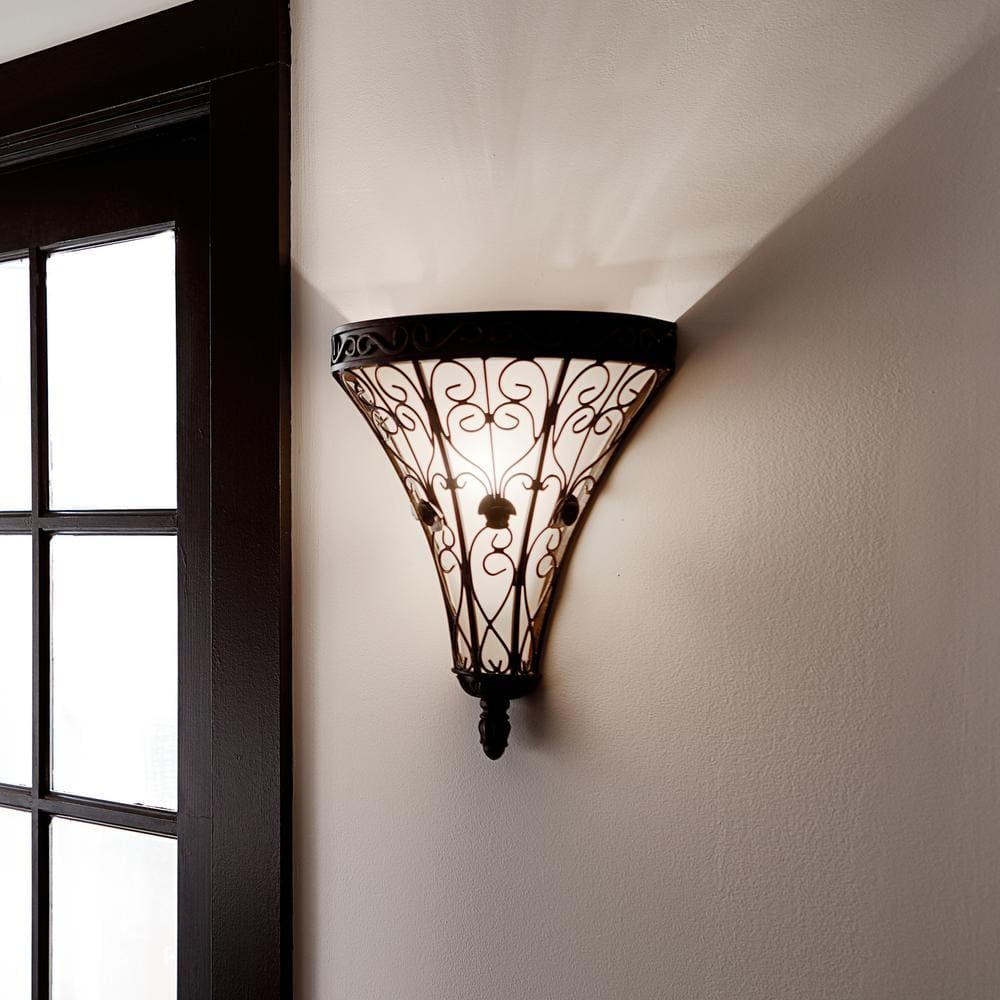 Marchesa Classic Terrene Bronze Wall Sconce with Piastra Glass Shade