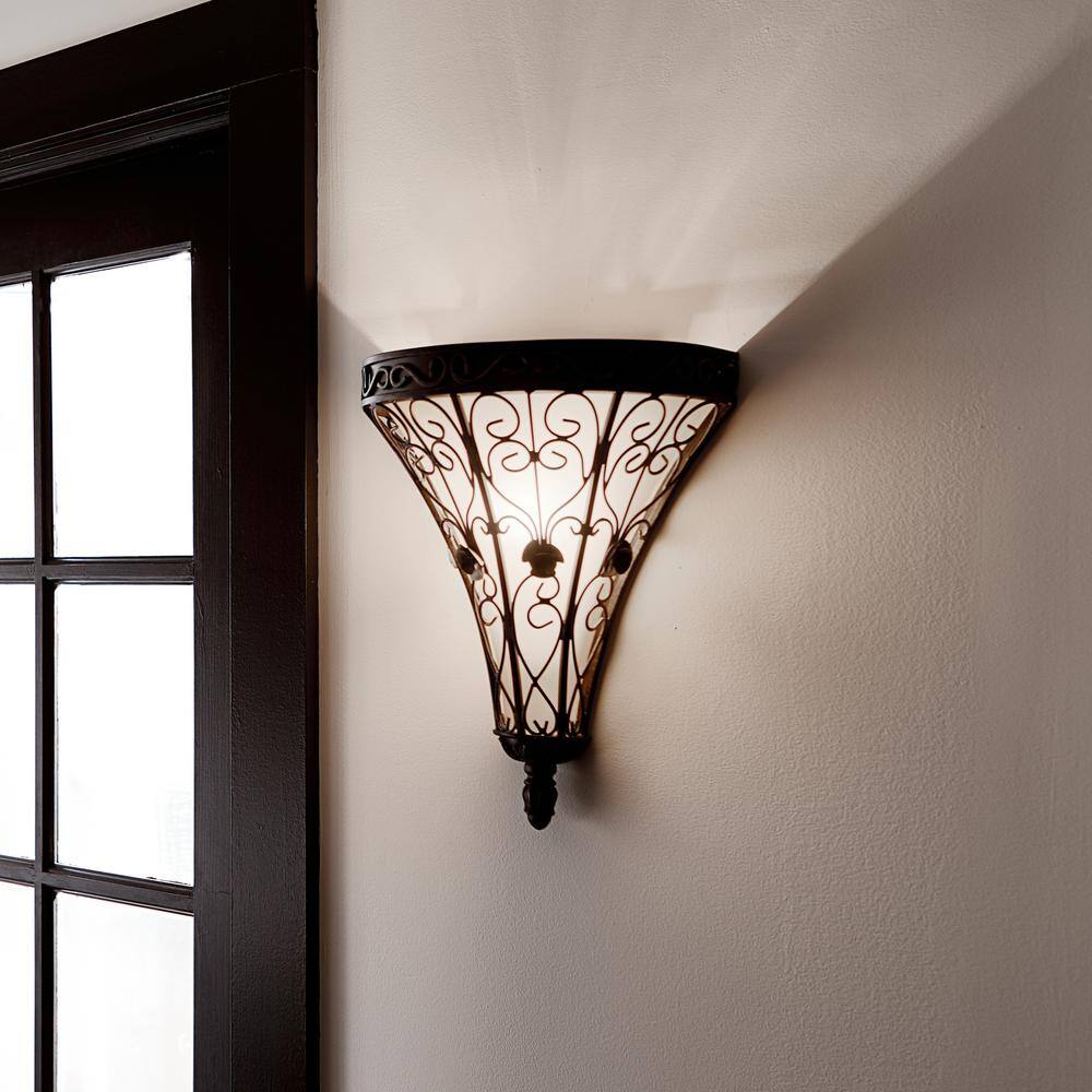 Marchesa 1-Light Terrene Bronze Bathroom Indoor Wall Sconce Light with Piastra Glass Shade price history on PriceWatchPro