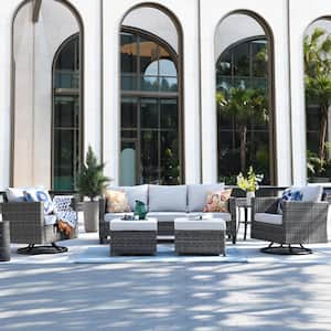 New Vultros Gray 6-Piece Wicker Outdoor Patio Conversation Set with Gray Cushions and Swivel Rocking Chairs