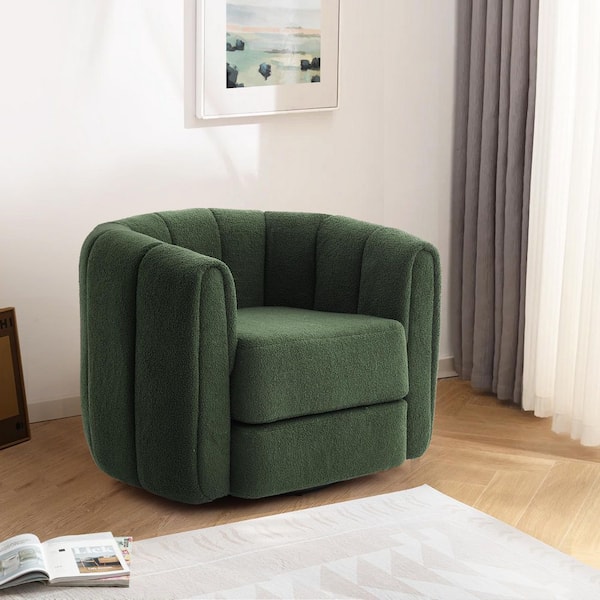Harper & Bright Designs Green Teddy Fleece Pumpkin-Shaped 360° Swivel Accent Barrel Armchair