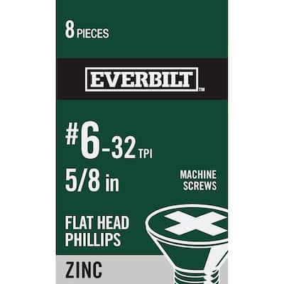 #6-32 x 5/8 in. Phillips Flat Head Zinc Plated Machine Screw (8-Pack)