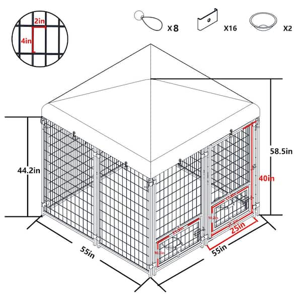 4.5 ft. x 4.5 ft. Dog Kennel Outdoor Dog Enclosure with Rotating Feeding Door and Polyester Cover