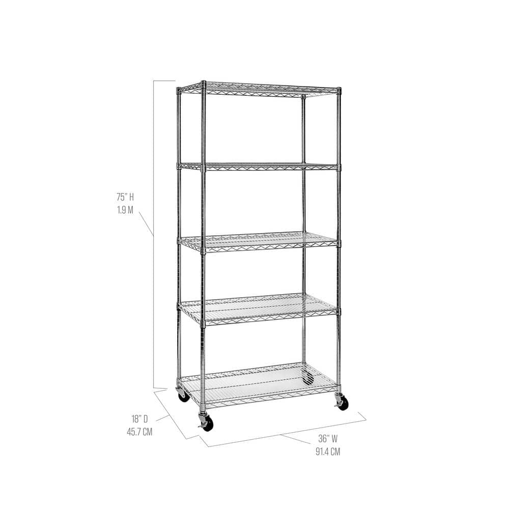 UltraDurable 5-Tier Adjustable Steel Wire Shelving Unit with Wheels