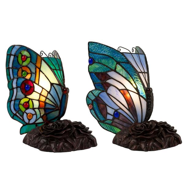 Lavish Home 8 .5 in. Vintage-Style Accent Decor Tiffany Style Butterfly Table Lamp with LED Bulbs