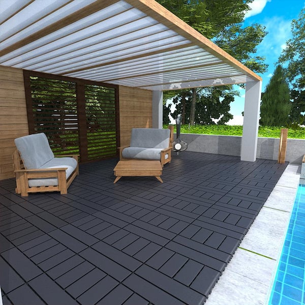 GOGEXX 12 in. W x 12 in. L Outdoor H Shape Texture Plastic Interlocking Flooring Deck Tiles (Pack of 44 Tiles) in Gray