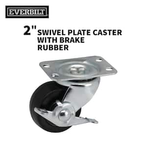 2 in. Black Soft Rubber and Steel Swivel Plate Caster with Locking Brake and 90 lbs. Load Rating