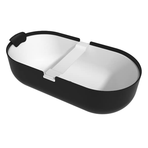 67 in. x 30 in. Solid Surface Soaking Bathtub with Center Drain and Pillow in Matte Black