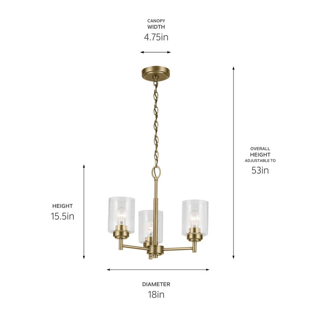 Natural Brass Mini Chandelier with Clear Seeded Glass