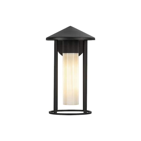 Tenko 12-in 1-Light 60-Watt Black/Glossy Opal Glass Exterior Wall Sconce
