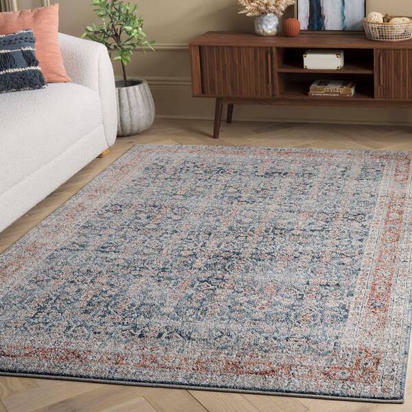 Vintage Tabriz 4 ft. x 6 ft. Blue/Rust Distressed Ornate Border Area Rug