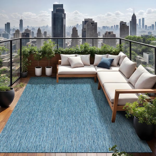 Beverly Rug 6 X 9 Aqua Aloha Washable Solid Indoor Outdoor Area