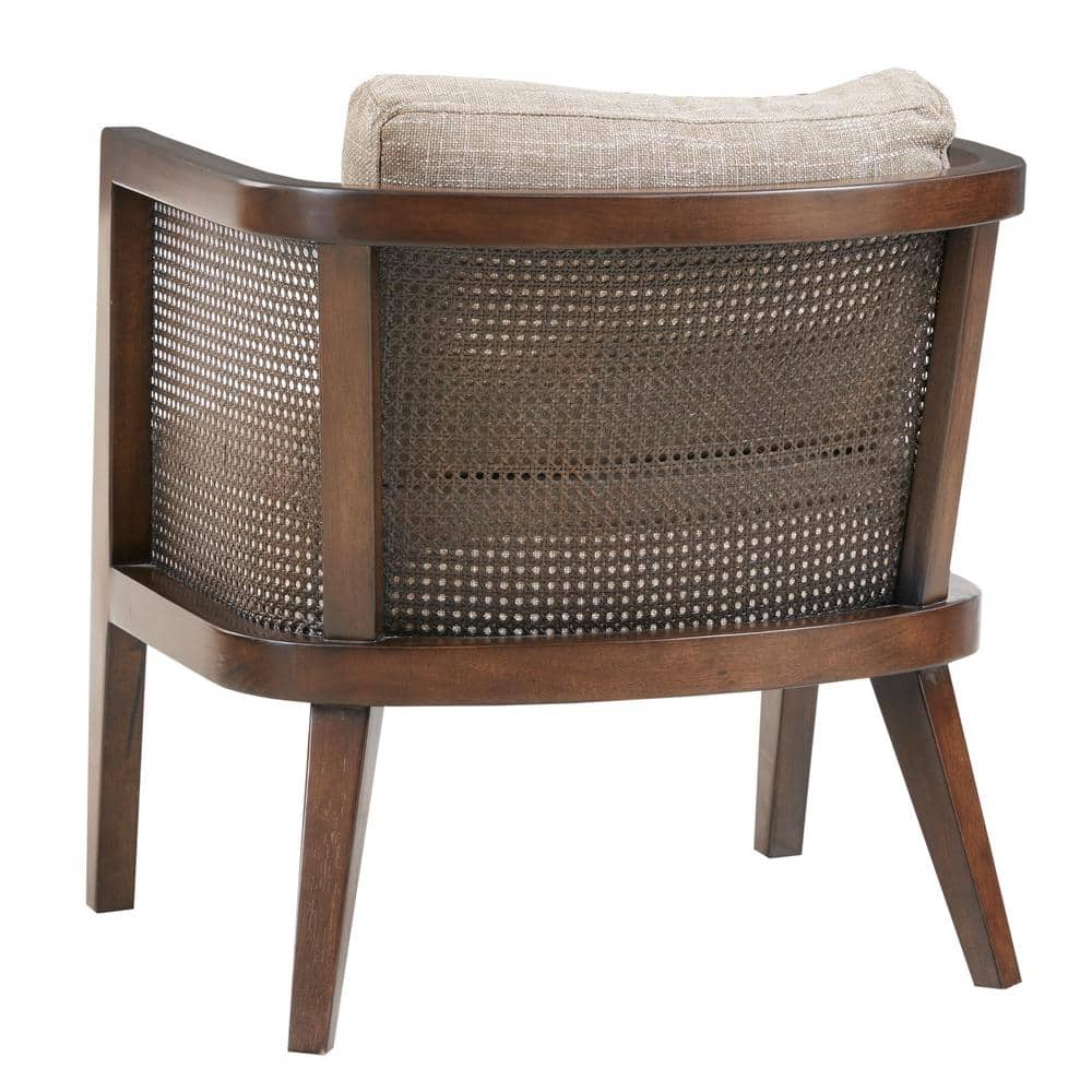 Sonia Mid-Century Walnut Wood Accent Chair with Camel Cushions