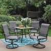 PHI VILLA Black 5-Piece Metal Outdoor Patio Dining Set with Wood-Look ...